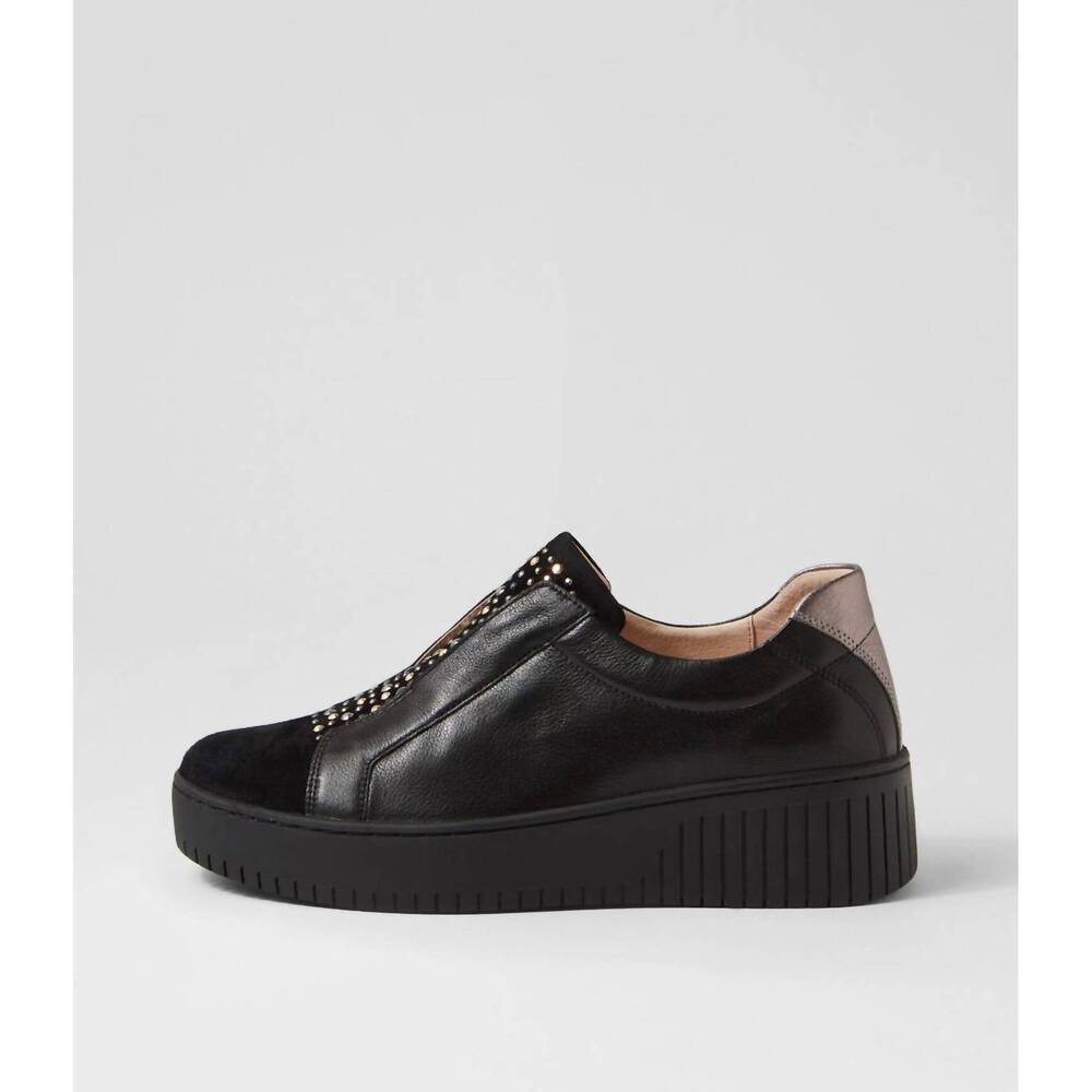 NEW DJANGO & JULIETTE women's kangie leather sneakers in black-black